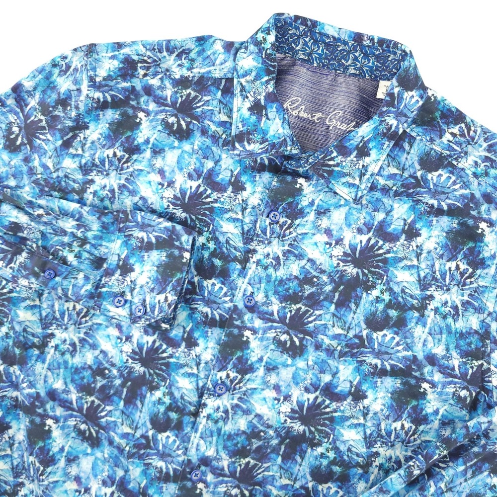 Robert Graham Shirt Mens L Blue Floral Long Sleeve Button Up Cotton Casual